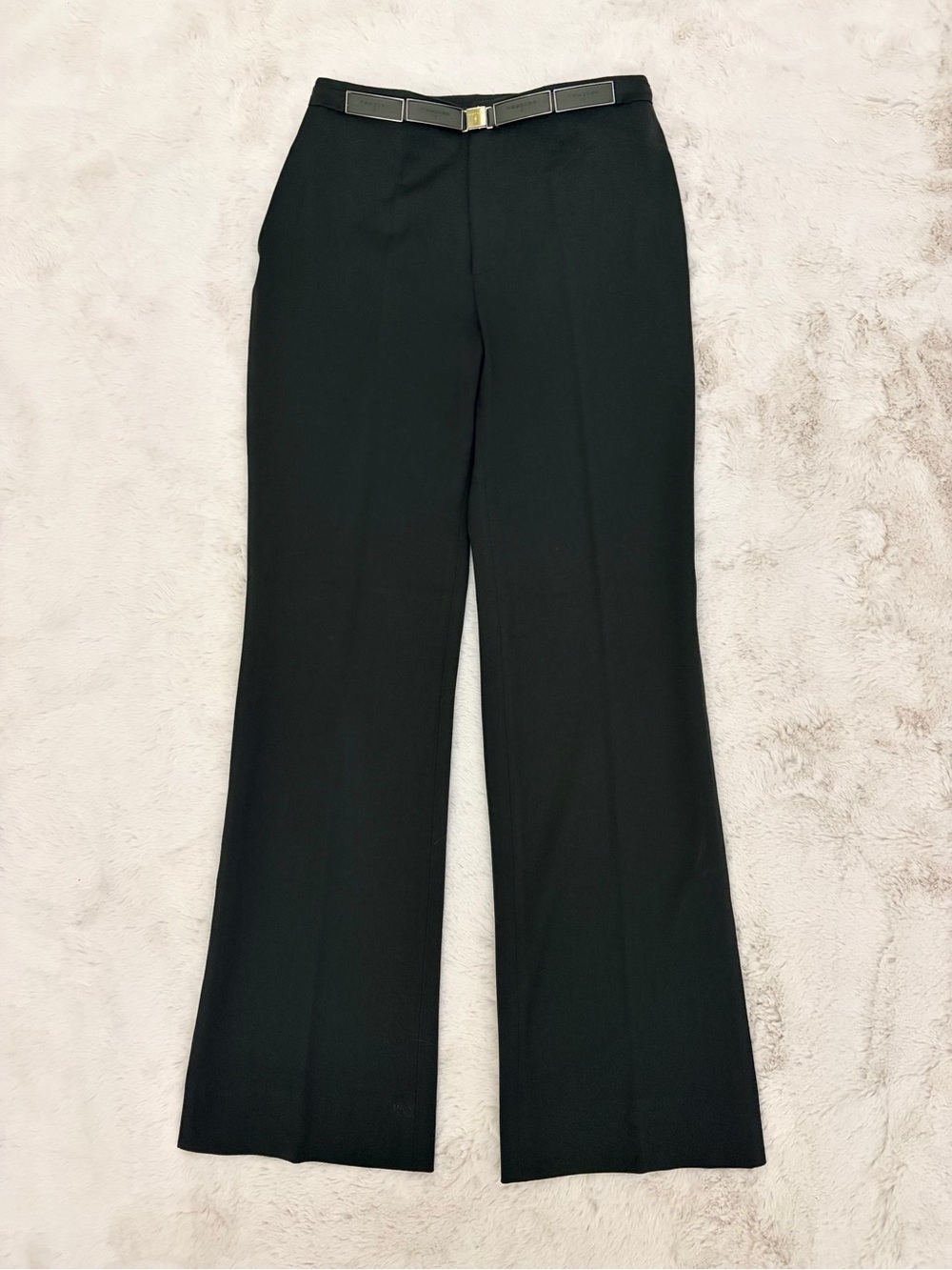 Vertigo Paris Y2K Black Logo Belt High Waist Flare Pants Made in France US 6